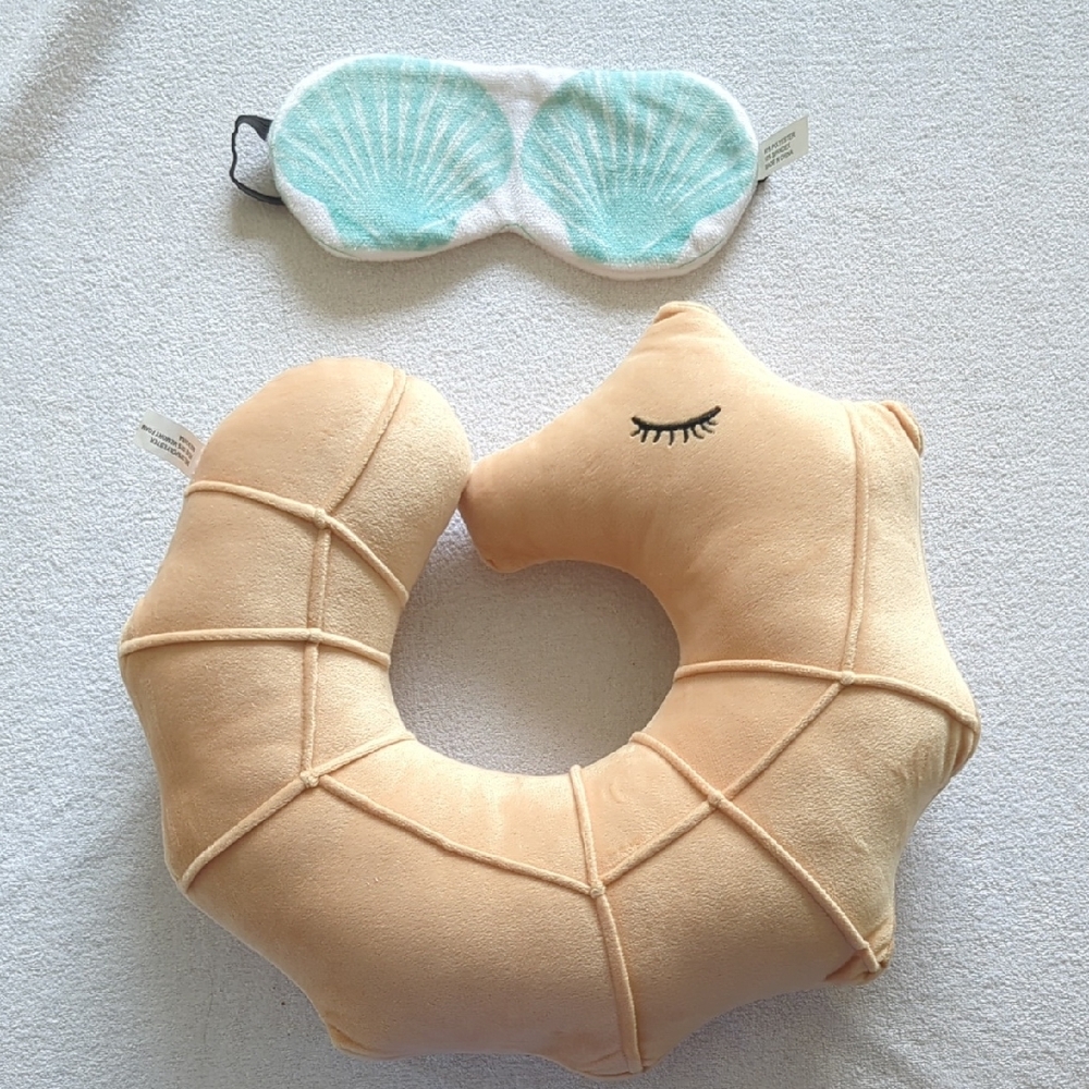 Seahorse Neck Pillow and Shell Eye Mask Set